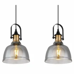 Suspension Verre Fumé-Luminaires Globo Lighting Suspension Globo DOROTHEA Laiton, Noir, 3 lumières