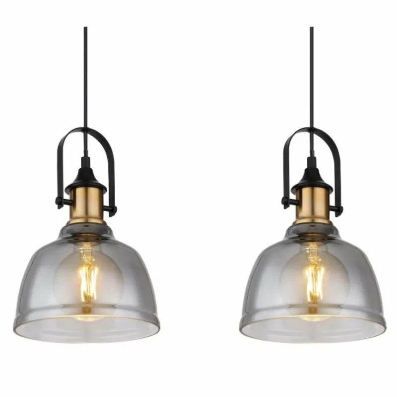 Suspension Verre Fumé-Luminaires Globo Lighting Suspension Globo DOROTHEA Laiton, Noir, 3 lumières