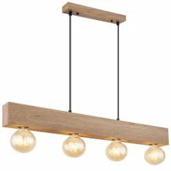 Lampes En Bois-Luminaires Globo Lighting Suspension Globo ERNA Bois clair, Noir, 4 lumières