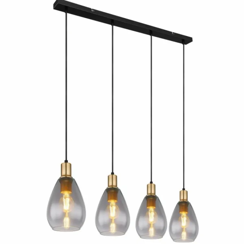 Suspension Verre Fumé-Luminaires Globo Lighting Suspension Globo FANNI Laiton, Noir, 4 lumières