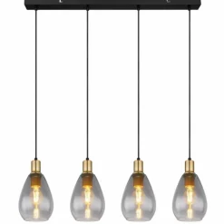 Suspension Verre Fumé-Luminaires Globo Lighting Suspension Globo FANNI Laiton, Noir, 4 lumières