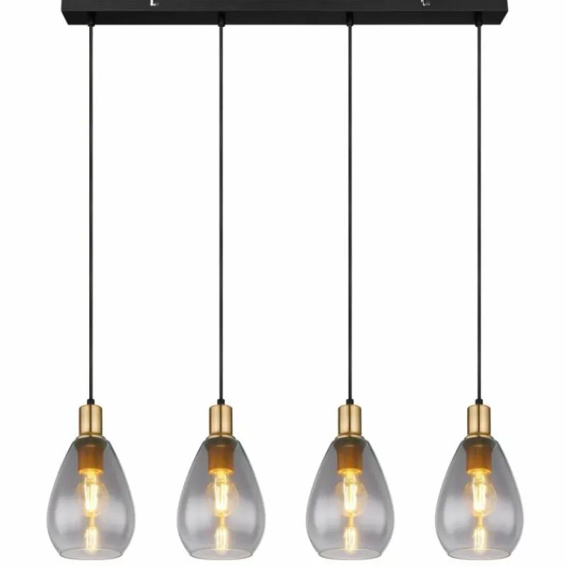 Suspension Verre Fumé-Luminaires Globo Lighting Suspension Globo FANNI Laiton, Noir, 4 lumières