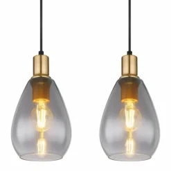 Suspension Verre Fumé-Luminaires Globo Lighting Suspension Globo FANNI Laiton, Noir, 4 lumières