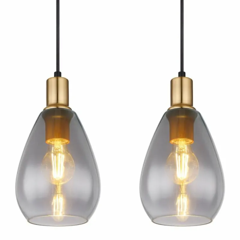 Suspension Verre Fumé-Luminaires Globo Lighting Suspension Globo FANNI Laiton, Noir, 4 lumières