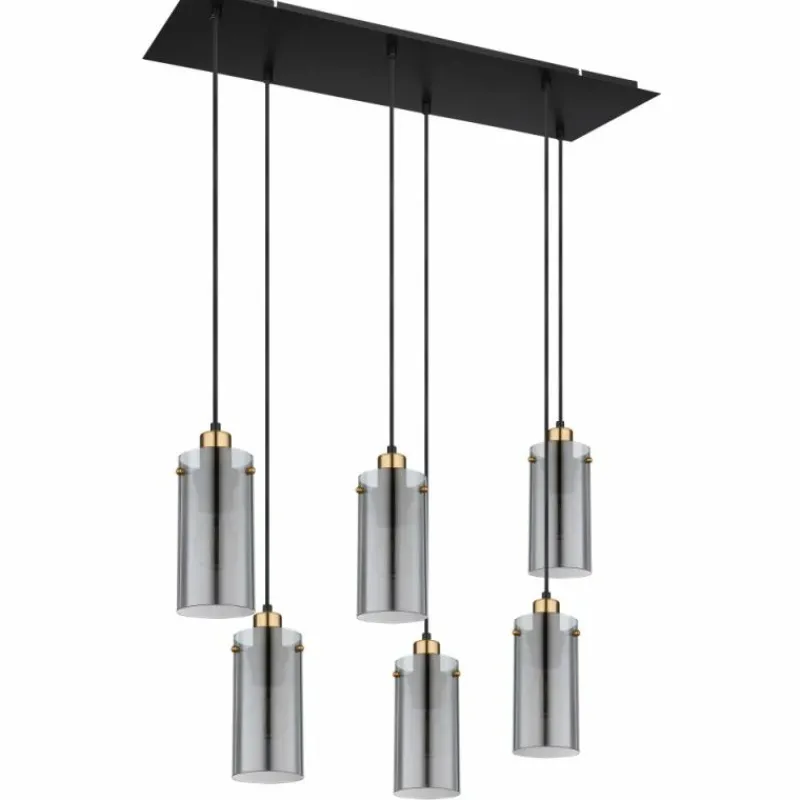 Suspension Verre Fumé-Luminaires Globo Lighting Suspension Globo FANNI Laiton, Noir, 6 lumières