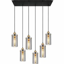 Suspension Verre Fumé-Luminaires Globo Lighting Suspension Globo FANNI Laiton, Noir, 6 lumières