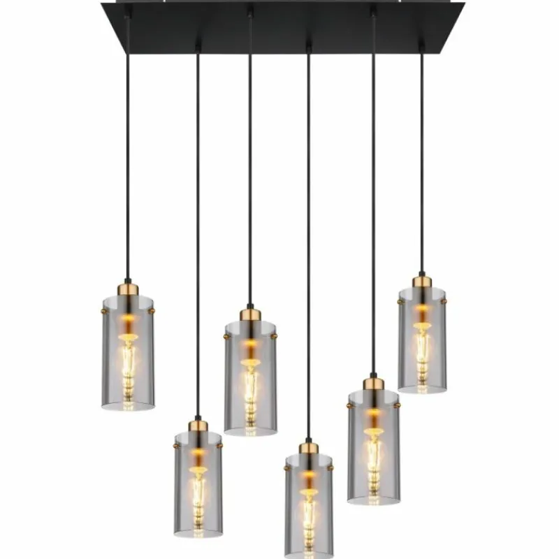 Suspension Verre Fumé-Luminaires Globo Lighting Suspension Globo FANNI Laiton, Noir, 6 lumières