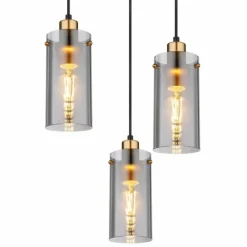 Suspension Verre Fumé-Luminaires Globo Lighting Suspension Globo FANNI Laiton, Noir, 6 lumières