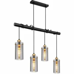 Suspension Verre Fumé-Luminaires Globo Lighting Suspension Globo FANNI Laiton, Noir, 4 lumières