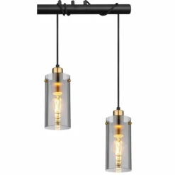 Suspension Verre Fumé-Luminaires Globo Lighting Suspension Globo FANNI Laiton, Noir, 4 lumières