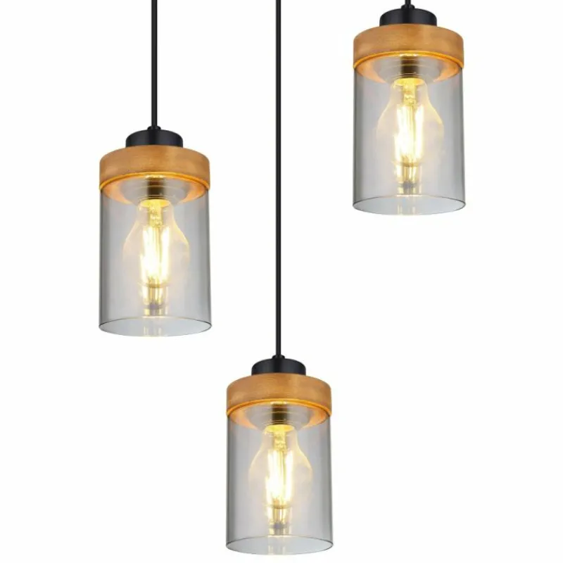 Suspension Verre Fumé-Luminaires Globo Lighting Suspension Globo FINCA Écru, Noir, 3 lumières