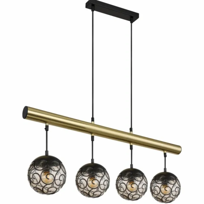 Suspension Verre Fumé-Luminaires Globo Lighting Suspension Globo FITZ Laiton, Noir, 4 lumières