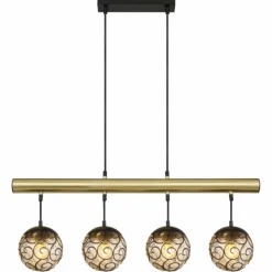 Suspension Verre Fumé-Luminaires Globo Lighting Suspension Globo FITZ Laiton, Noir, 4 lumières