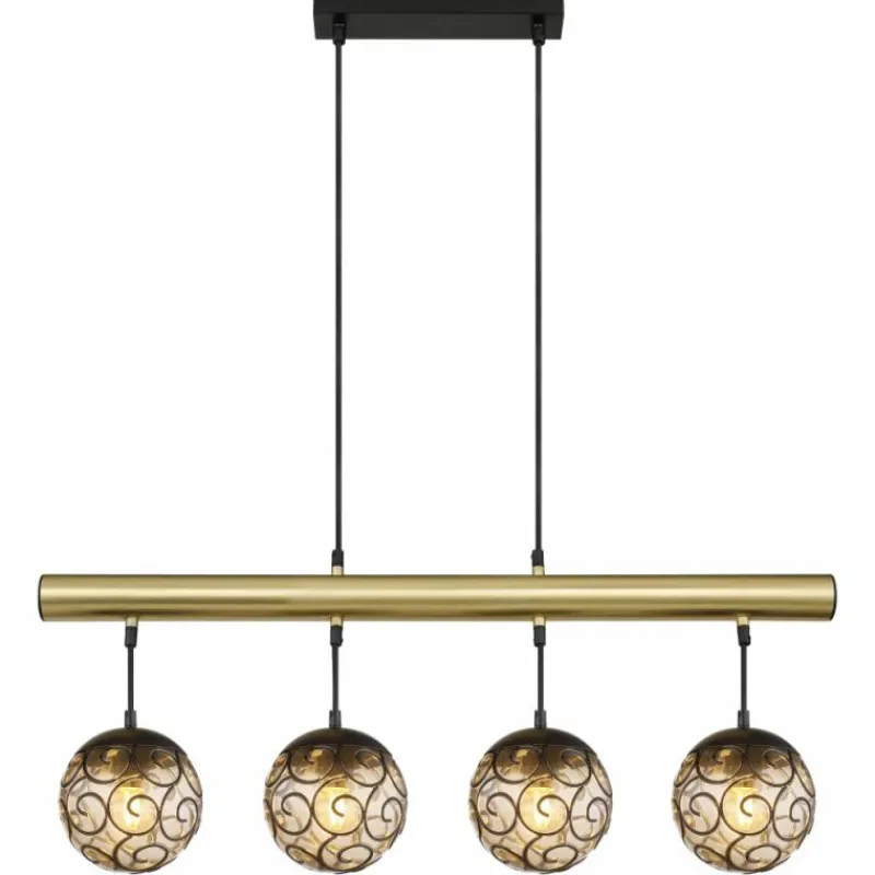 Suspension Verre Fumé-Luminaires Globo Lighting Suspension Globo FITZ Laiton, Noir, 4 lumières