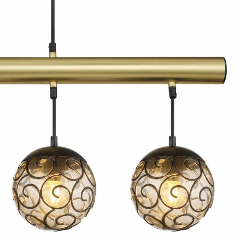 Suspension Verre Fumé-Luminaires Globo Lighting Suspension Globo FITZ Laiton, Noir, 4 lumières