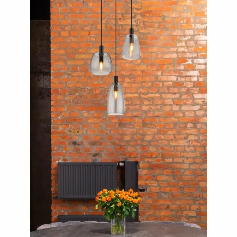 Suspension Verre Fumé-Luminaires Globo Lighting Suspension Globo GARRI Noir, 3 lumières