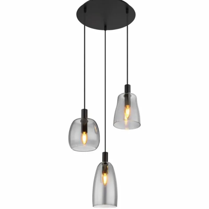 Suspension Verre Fumé-Luminaires Globo Lighting Suspension Globo GARRI Noir, 3 lumières