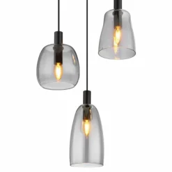 Suspension Verre Fumé-Luminaires Globo Lighting Suspension Globo GARRI Noir, 3 lumières