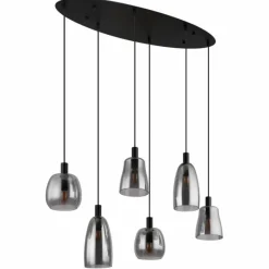 Suspension Verre Fumé-Luminaires Globo Lighting Suspension Globo GARRI Noir, 6 lumières