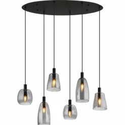 Suspension Verre Fumé-Luminaires Globo Lighting Suspension Globo GARRI Noir, 6 lumières