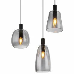 Suspension Verre Fumé-Luminaires Globo Lighting Suspension Globo GARRI Noir, 6 lumières