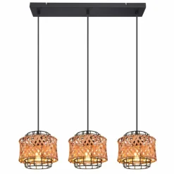 Style Boho-Chic-Luminaires Globo Lighting Suspension Globo GINA Bois foncé, Noir, 3 lumières