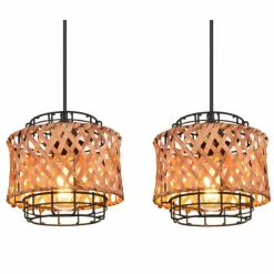 Style Boho-Chic-Luminaires Globo Lighting Suspension Globo GINA Bois foncé, Noir, 3 lumières