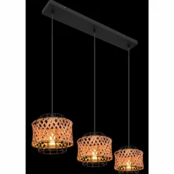 Style Boho-Chic-Luminaires Globo Lighting Suspension Globo GINA Bois foncé, Noir, 3 lumières