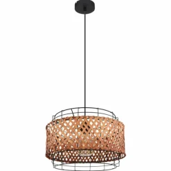 Style Boho-Chic-Luminaires Globo Lighting Suspension Globo GINA Bois foncé, Noir, 1 lumière