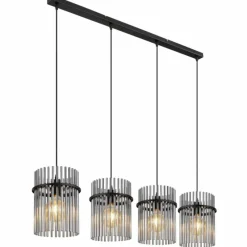 Suspension Verre Fumé-Luminaires Globo Lighting Suspension Globo GORLEY Noir, 4 lumières