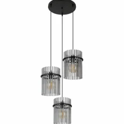 Suspension Verre Fumé-Luminaires Globo Lighting Suspension Globo GORLEY Noir, 3 lumières