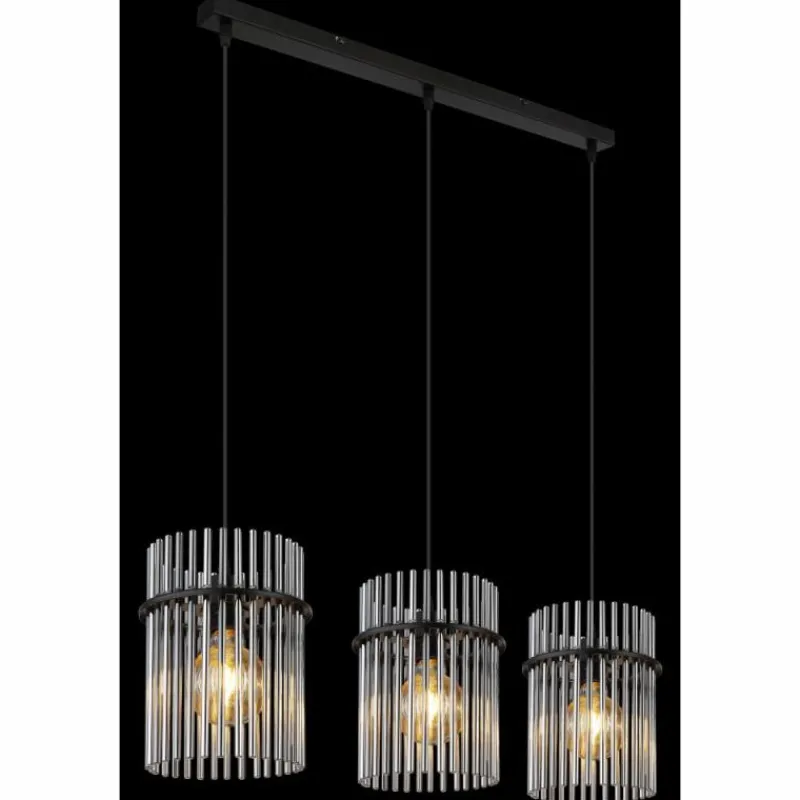 Suspension Verre Fumé-Luminaires Globo Lighting Suspension Globo GORLEY Noir, 3 lumières