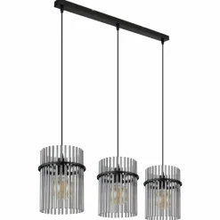 Suspension Verre Fumé-Luminaires Globo Lighting Suspension Globo GORLEY Noir, 3 lumières