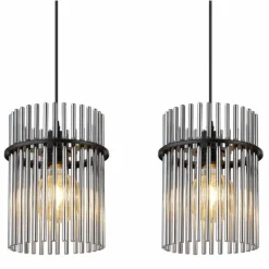 Suspension Verre Fumé-Luminaires Globo Lighting Suspension Globo GORLEY Noir, 3 lumières