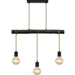 Lampes En Bois-Luminaires Globo Lighting Suspension Globo GREGOR Bois foncé, Noir, 3 lumières