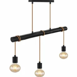 Lampes En Bois-Luminaires Globo Lighting Suspension Globo GREGOR Bois foncé, Noir, 3 lumières