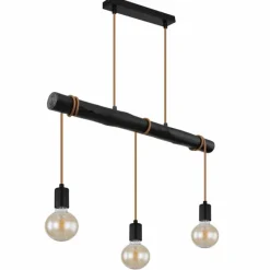 Lampes En Bois-Luminaires Globo Lighting Suspension Globo GREGOR Bois foncé, Noir, 3 lumières