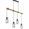 Suspension Verre Fumé-Luminaires Globo Lighting Suspension Globo HADERA Bois clair, Noir, 4 lumières