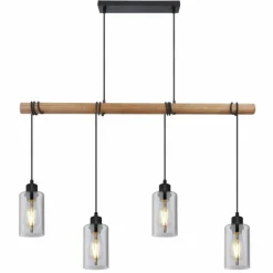 Suspension Verre Fumé-Luminaires Globo Lighting Suspension Globo HADERA Bois clair, Noir, 4 lumières