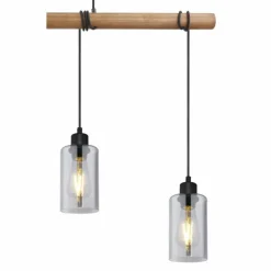Suspension Verre Fumé-Luminaires Globo Lighting Suspension Globo HADERA Bois clair, Noir, 4 lumières