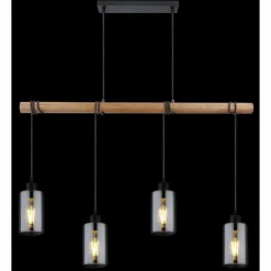Suspension Verre Fumé-Luminaires Globo Lighting Suspension Globo HADERA Bois clair, Noir, 4 lumières