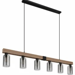 Suspension Verre Fumé-Luminaires Globo Lighting Suspension Globo HADERA Couleur bois, Noir, 6 lumières