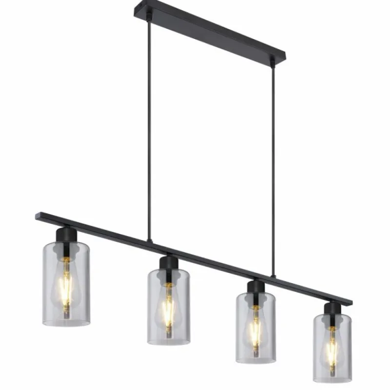 Suspension Verre Fumé-Luminaires Globo Lighting Suspension Globo HADERA Noir, 4 lumières