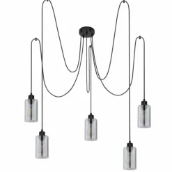 Suspension Verre Fumé-Luminaires Globo Lighting Suspension Globo HADERA Noir, 5 lumières