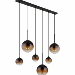 Suspension Verre Fumé-Luminaires Globo Lighting Suspension Globo HALLIE Noir, 6 lumières