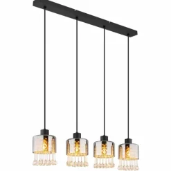 Suspension Verre Fumé-Luminaires Globo Lighting Suspension Globo HENDRY Noir, 4 lumières