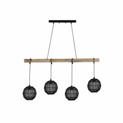 Lampes En Bois-Luminaires Globo Lighting Suspension Globo HERMI Écru, Noir, 4 lumières