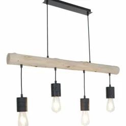 Lampes Vintages & Rétros-Luminaires Globo Lighting Suspension Globo HERMINE Brun, Bois clair, Noir, 4 lumières