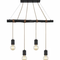 Lampes En Bois-Luminaires Globo Lighting Suspension Globo HERMINE Noir, 4 lumières