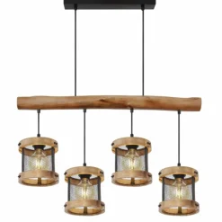 Lampes En Bois-Luminaires Globo Lighting Suspension Globo JEANIE Bois foncé, Noir, 4 lumières